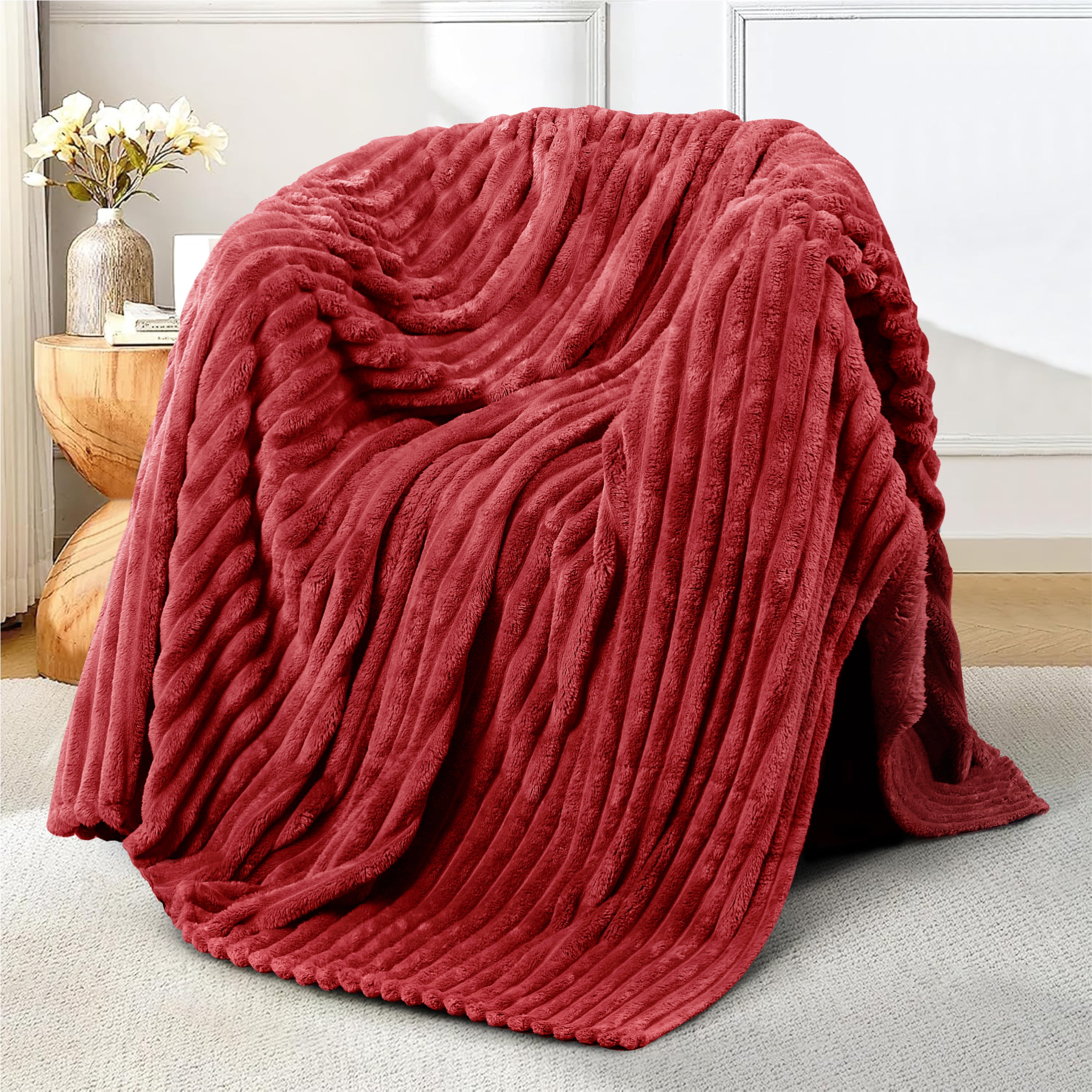 Fleece Blanket Queen Size 90" x 100" - 400GSM Oversized Soft Throw Blanket, Lightweight with Stripes Design Winter Blanket for Bed Sofa Couch