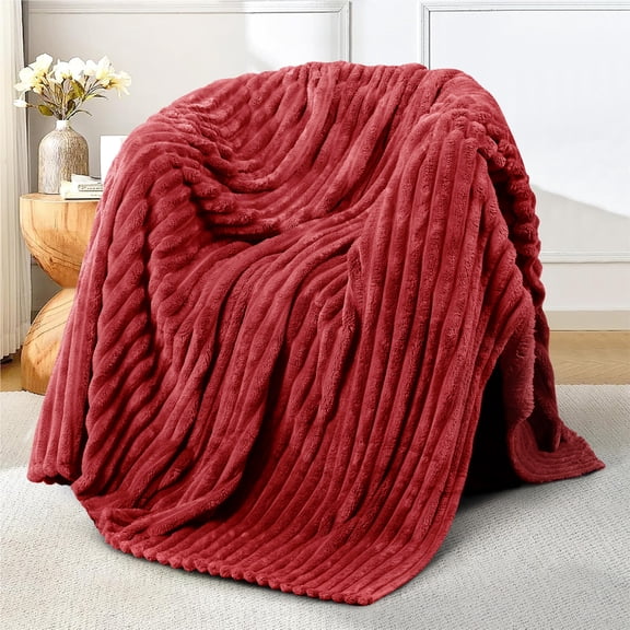 Fleece Blanket Queen Size 90" x 100" - 400GSM Oversized Soft Throw Blanket, Lightweight with Stripes Design Winter Blanket for Bed Sofa Couch