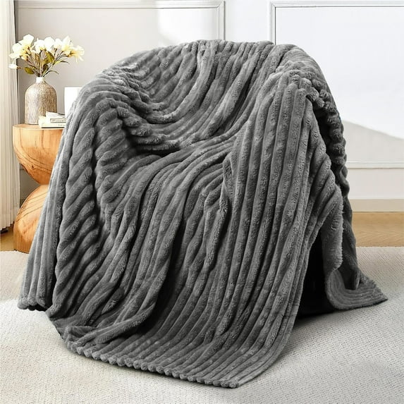 Fleece Blanket Queen Size 90" x 100" - 400GSM Oversized Soft Throw Blanket, Lightweight with Stripes Design Winter Blanket for Bed Sofa Couch