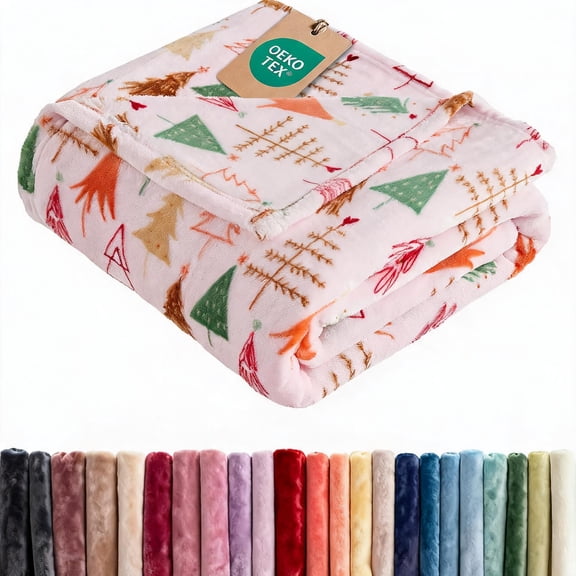 Fleece Blanket Queen Size 90 x 90 Inches Christmas Tree Print