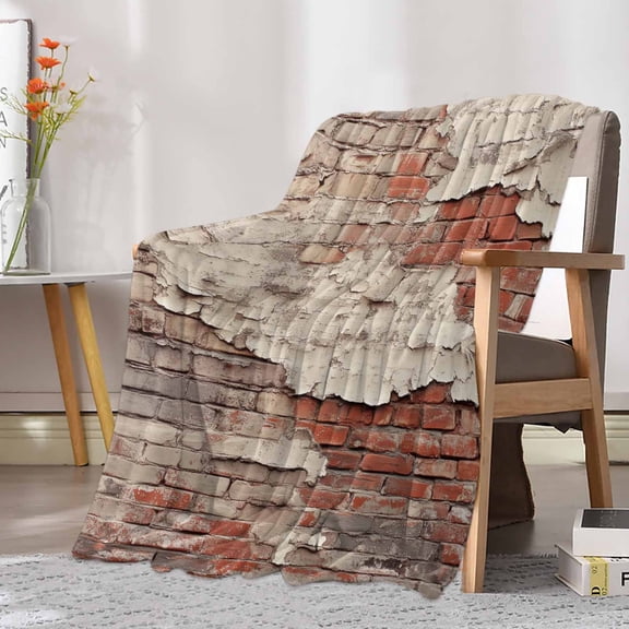Fleece Blanket Red Beige Brick Backdrop Old Cement Blankets, Soft Cozy Warm Flannel Throw Blanket, Vintage Art Blanket for Bed Couch Sofa,30x40In