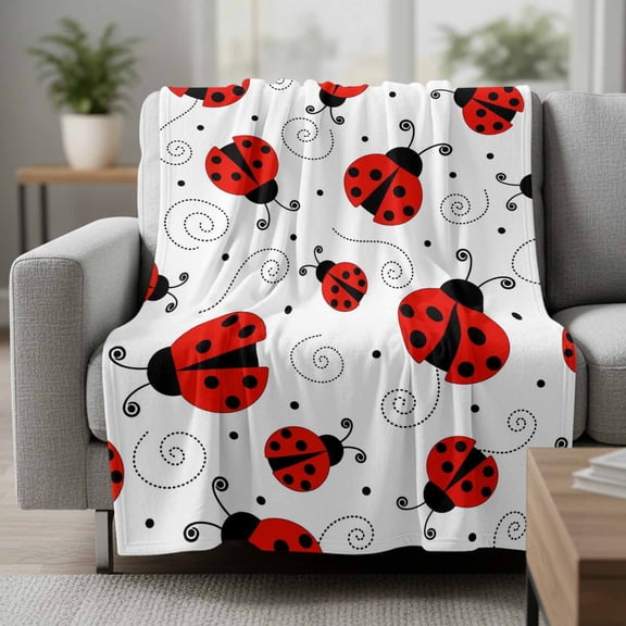 Fleece Blanket Red Ladybug Seamless Blankets,Soft Cozy Warm Flannel Throw Blanket,Funny Cartoon Animal Pattern Blanket for Bed Couch Sofa 30x40in