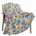 thumbnail image 1 of Fleece Blanket Retro Flowers Daisy Blankets, Soft Cozy Warm Flannel Throw Blanket, Blue Pink Yellow Floral Art Blanket for Bed Couch Sofa,40x60In, 1 of 9
