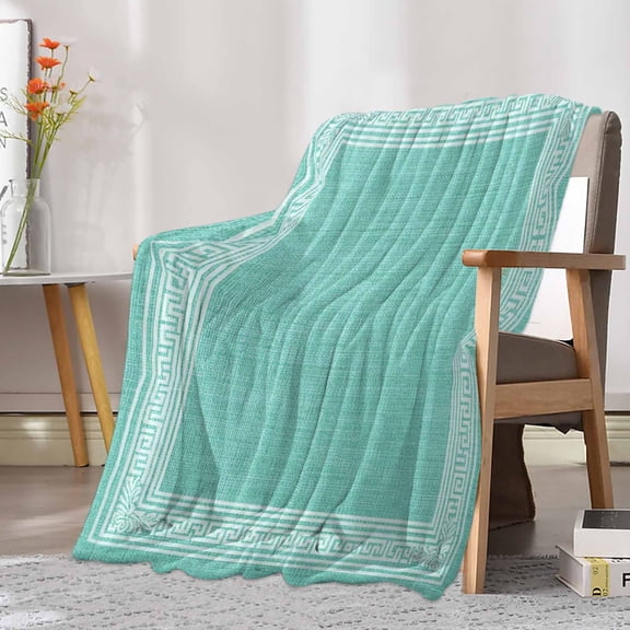 Fleece Blanket Retro Key Design Teal Burlap Blankets, Soft Cozy Warm Flannel Throw Blanket, Farm Geometric Art Blanket for Bed Couch Sofa,30x40In