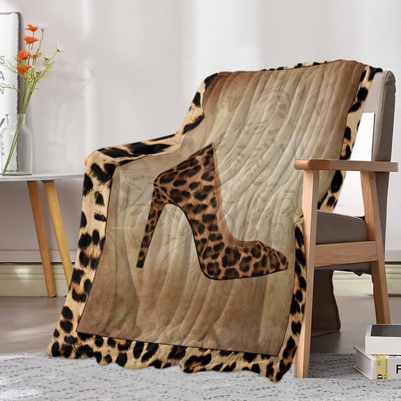 Fleece Blanket Retro Leopard Shoes Theme Blankets, Soft Cozy Warm Flannel Throw Blanket, Country Animal Skin Texture Blanket for Bed Couch Sofa,30x40In