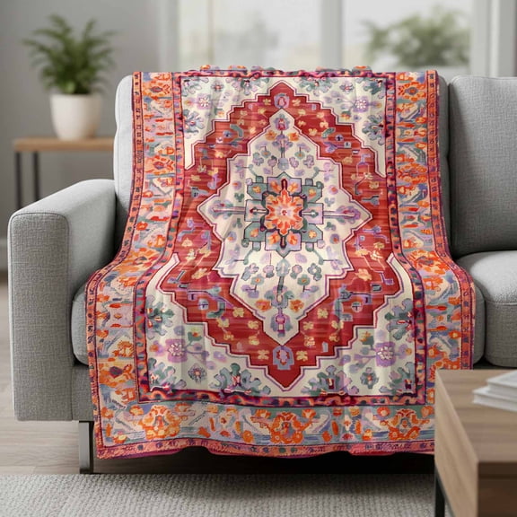 Fleece Blanket Retro Medieval Turkish Pattern Blankets,Soft Cozy Warm Flannel Throw Blanket,Classic Ethnic Flower Blanket for Bed Couch Sofa 30x40in