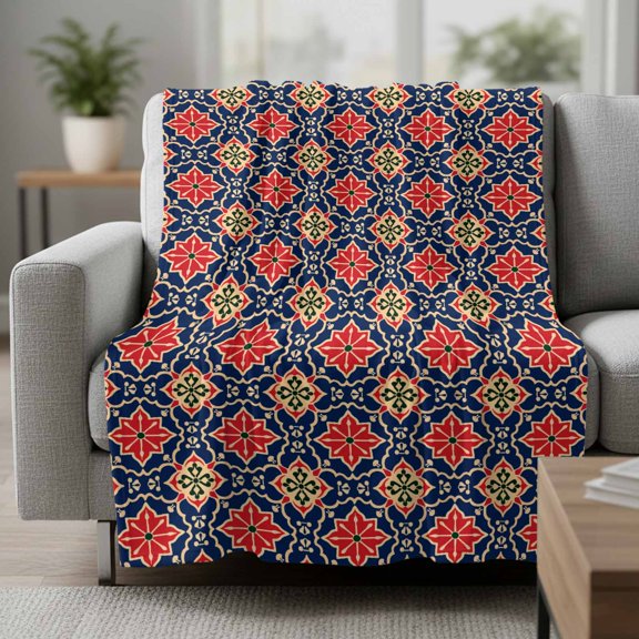 Fleece Blanket Retro Morocco Ethnic Style Blankets,Soft Cozy Warm Flannel Throw Blanket,Abstract Red Floral Art Blanket for Bed Couch Sofa 30x40in