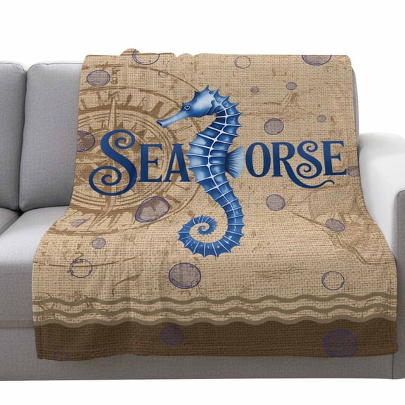 Fleece Blanket Retro Oceans Seahorses Blankets,Soft Cozy Warm Flannel Throw Blanket,Compass Sailing Boat Blanket for Bed Couch Sofa 30x40in