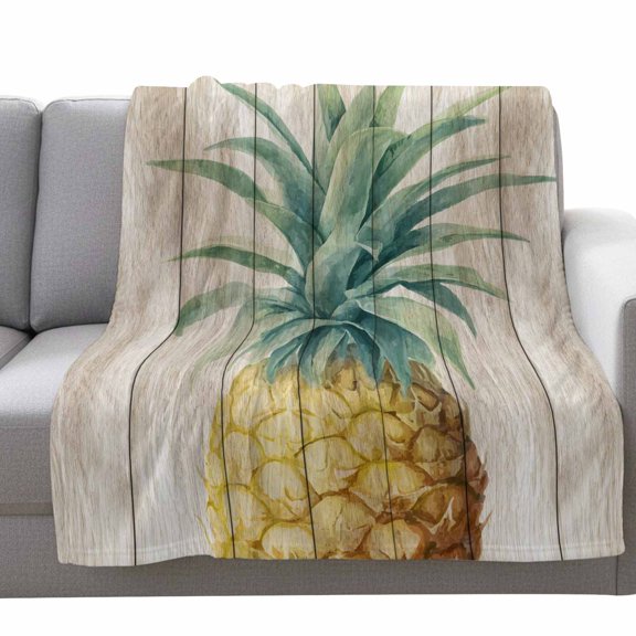 Fleece Blanket Retro Pineapple On Wooden Boards Blankets,Soft Cozy Warm Flannel Throw Blanket,Summer Fruit Blanket for Bed Couch Sofa 30x40in