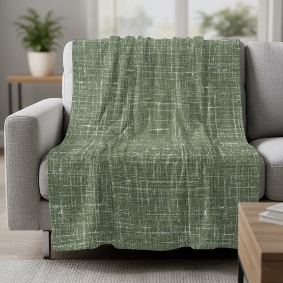 Fleece Blanket Retro Sage Green Linen Texture Blankets,Soft Cozy Warm Flannel Throw Blanket,Rustic Burlap Blanket for Bed Couch Sofa 30x40in