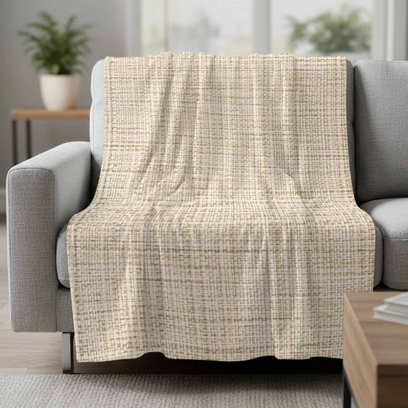 Fleece Blanket Rustic Beige Linen Texture Blankets,Soft Cozy Warm Flannel Throw Blanket,Farmhouse Burlap Blanket for Bed Couch Sofa 30x40in