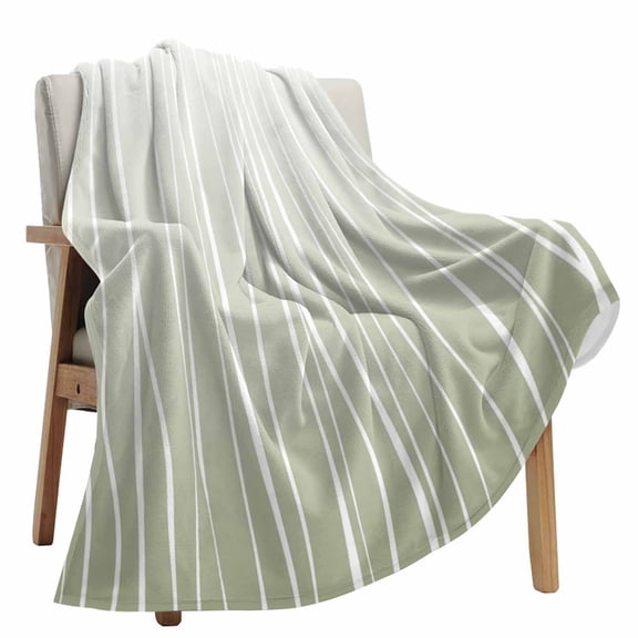 Fleece Blanket Sage Green White Stripes Blankets, Soft Cozy Warm Flannel Throw Blanket, Gradient Minimalist Art Blanket for Bed Couch Sofa,40x60In