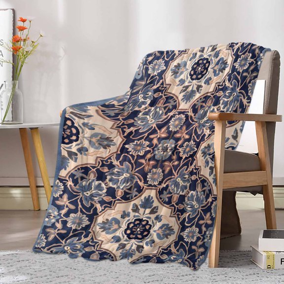 Fleece Blanket Southwest Ethnic Flower Texture Blankets, Soft Cozy Warm Flannel Throw Blanket, Farm Tribal Abstract Pattern Blanket for Bed Couch Sofa,30x40In