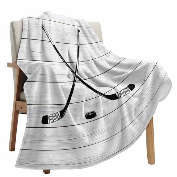 Fleece Blanket Sports Hockey Art Blankets, Soft Cozy Warm Flannel Throw Blanket, Retro Wood Grain Black Grey lanket for Bed Couch Sofa,50x80In