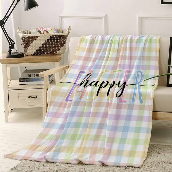 Fleece Blanket Spring Colorful Checkered Blankets, Soft Cozy Warm Flannel Throw Blanket, Easter Buffalo Plaid Minimalist Style Blanket for Bed Couch Sofa,40x50In