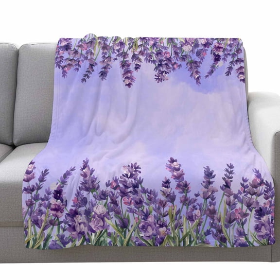 Fleece Blanket Spring Purple Lavender Blankets,Soft Cozy Warm Flannel Throw Blanket,Rustic Pastoral Flower Leaf Blanket for Bed Couch Sofa 30x40in