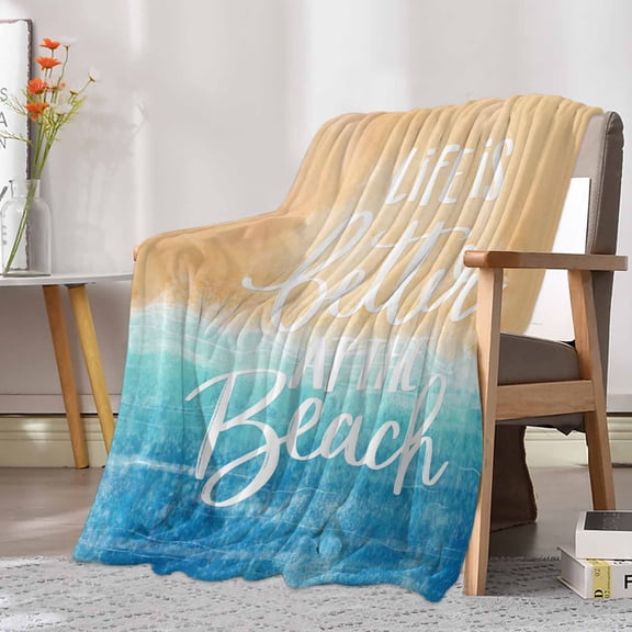 Fleece Blanket Summer Beach Sand Blue Sea Water Ripple Blankets, Soft Cozy Warm Flannel Throw Blanket, Better Life Quote Blanket for Bed Couch Sofa,30x40In