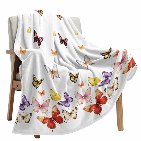 Fleece Blanket Summer Colorful Butterfly Blankets, Soft Cozy Warm Flannel Throw Blanket, Vintage Rustic Ombre Bug Blanket for Bed Couch Sofa,40x60In