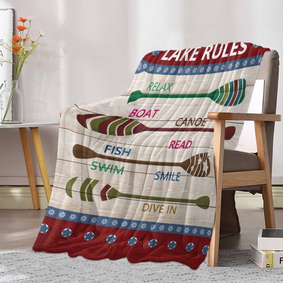Fleece Blanket Summer Lake Rules Paddle Blankets, Soft Cozy Warm Flannel Throw Blanket, Farm Wood Grain Red Maroon Blanket for Bed Couch Sofa,30x40In