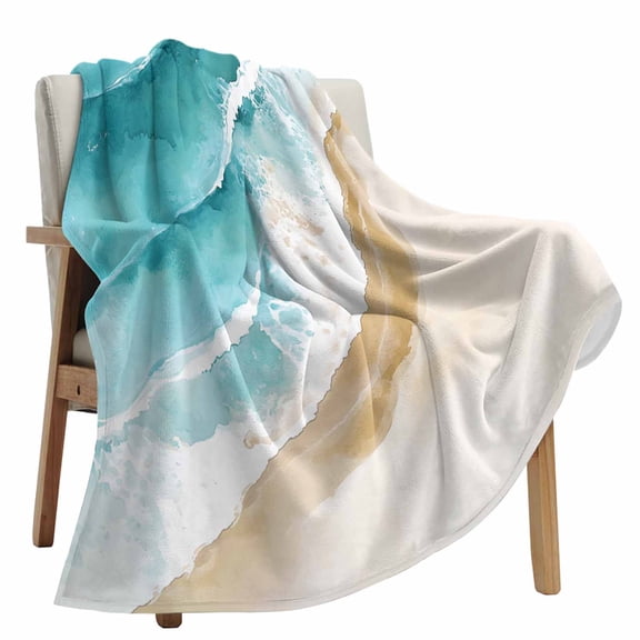 Fleece Blanket Summer Nautical Beach Seaside Blankets, Soft Cozy Warm Flannel Throw Blanket, Abstract Coastal Ocean Theme lanket for Bed Couch Sofa,50x80In