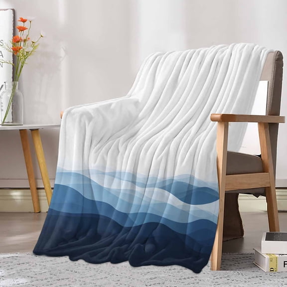 Fleece Blanket Summer Navy Blue Gradient Water Ripple Blankets, Soft Cozy Warm Flannel Throw Blanket, Abstract Geometric Blanket for Bed Couch Sofa,30x40In