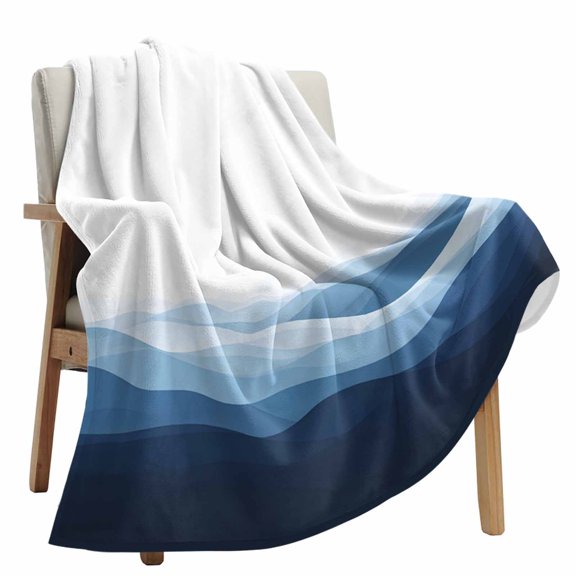 Fleece Blanket Summer Navy Blue Gradient Water Ripple Blankets, Soft Cozy Warm Flannel Throw Blanket, Abstract Geometric lanket for Bed Couch Sofa,50x80In