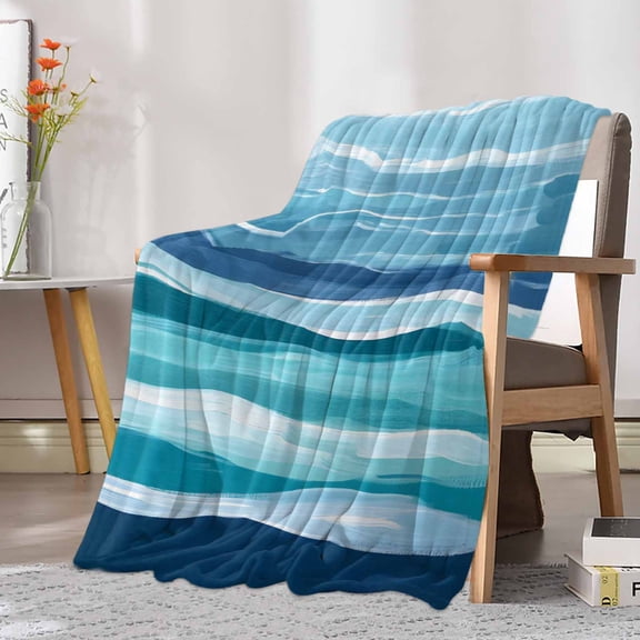 Fleece Blanket Summer Navy Blue Water Ripple Blankets, Soft Cozy Warm Flannel Throw Blanket, Watercolor Gradient Ombre Blanket for Bed Couch Sofa,30x40In