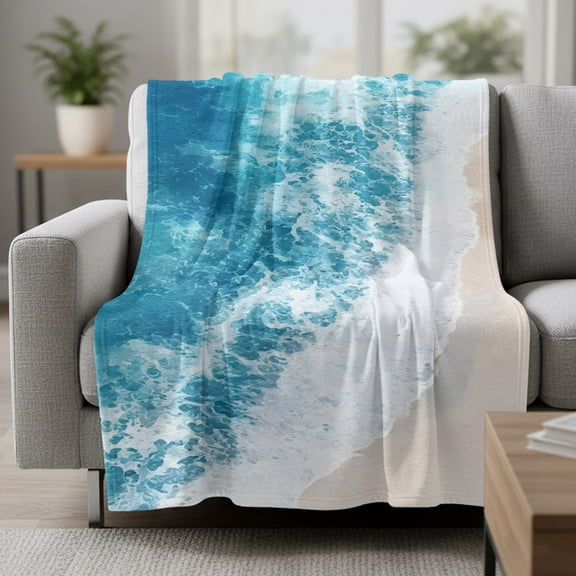 Fleece Blanket Summer Ocean Beach Sea Foam Blankets,Soft Cozy Warm Flannel Throw Blanket,Tropical Coastal Scene Blanket for Bed Couch Sofa 30x40in