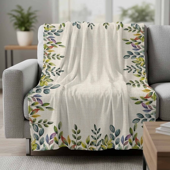 Fleece Blanket Summer Rustic Leaf Plant Blankets,Soft Cozy Warm Flannel Throw Blanket,Pastoral Plant Retro Linen Blanket for Bed Couch Sofa 30x40in