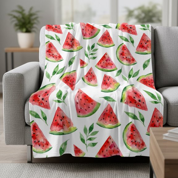 Fleece Blanket Summer Watermelon Seamless Blankets,Soft Cozy Warm Flannel Throw Blanket,Tropical Fruit Blanket for Bed Couch Sofa 30x40in