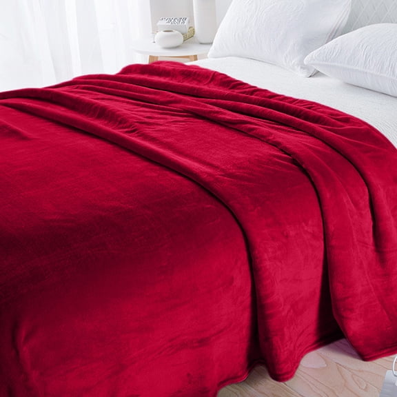 Fleece Blanket, Super Soft Cooling Air Conditioning Blanket, Velvet Solid Color Microfiber Summer Winter All Season Blanket Machine Washable, Red