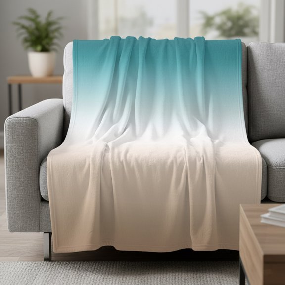 Fleece Blanket Teal to Khaki Gradient Art Blankets,Soft Cozy Warm Flannel Throw Blanket,Turquoise Watercolor Style Blanket for Bed Couch Sofa 30x40in