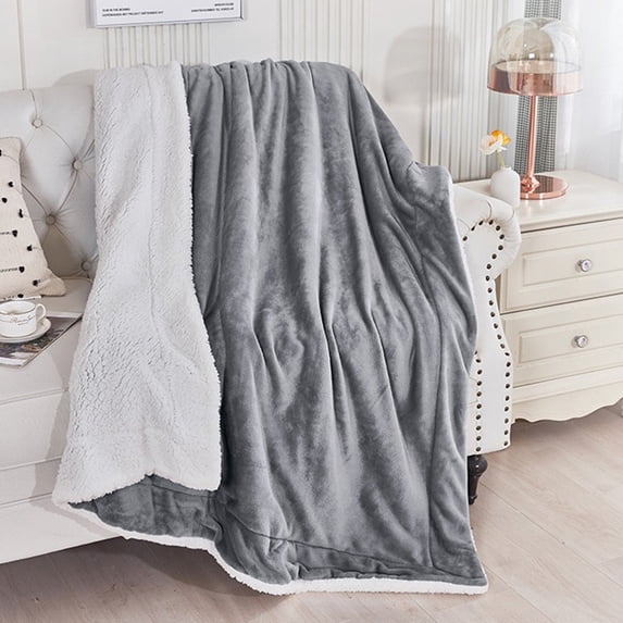 Fleece Blanket, Thickened Double Layer Double Sided Plush Blanket, Premium Flannel Lamb Fleece Sofa Winter Quilt Machine Washable, Gray