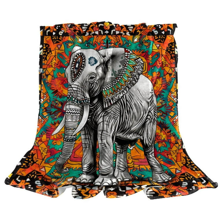 Fleece Blanket Throw Blankets for Bed Cozy Blanket Ethnic Indian Style Elephant Lightweight Throw All Season Use Walmart