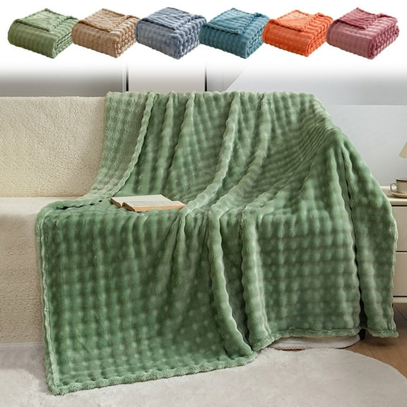 Fleece Blanket Throw, Soft Thick Striped Polyester Bed Sofa Nap Blanket for Ultimate Comfort and Warmth, Cozy Home Decor Accent, Topliu