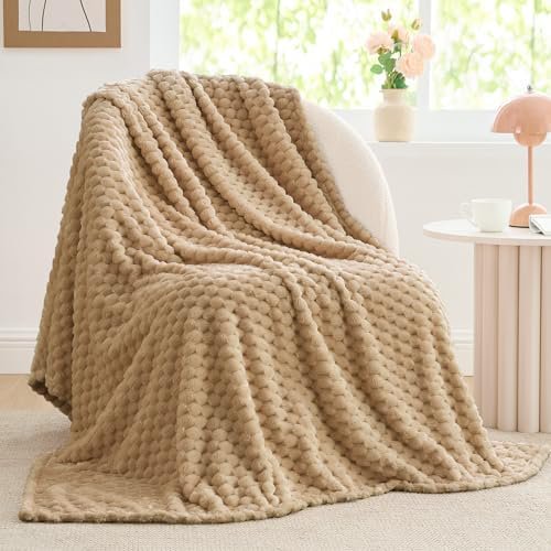 Fleece Blanket Twin for Bed Couch, 3D Jacquard Decorative Camel Throw Blanket, Soft and Cozy Warm Plush Fuzzy Blanket All Seasons Suitable, 60x80Inches