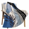 thumbnail image 1 of Fleece Blanket Vintage Abstract Blue Color Block Blankets, Soft Cozy Warm Flannel Throw Blanket, Minimalist Boho Leaves Blanket for Bed Couch Sofa,40x60In, 1 of 9