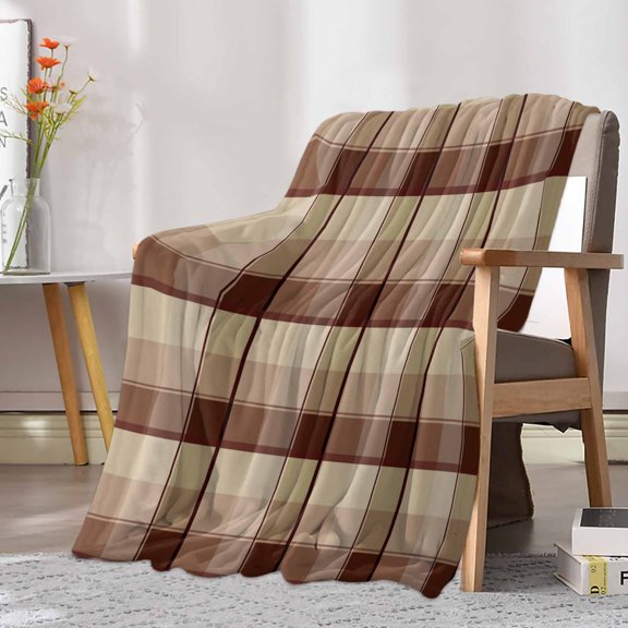 Fleece Blanket Vintage Farm Buffalo Checker Blankets, Soft Cozy Warm Flannel Throw Blanket, Brown Khaki Plaid Lattice Blanket for Bed Couch Sofa,30x40In