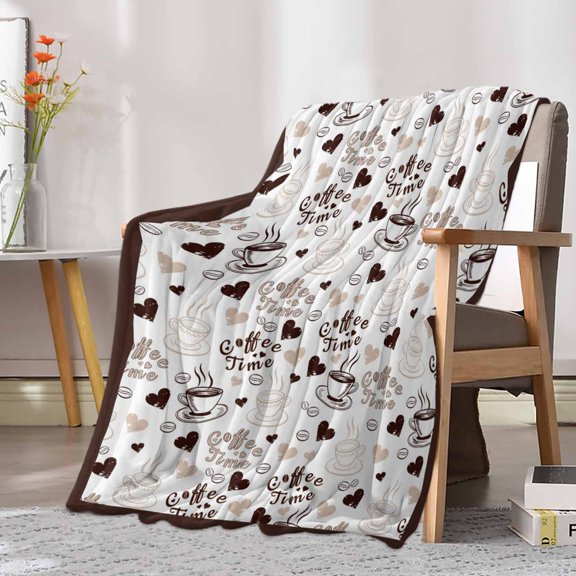 Fleece Blanket Watercolor Coffee Cup Bean Heart Blankets, Soft Cozy Warm Flannel Throw Blanket, Country Graffiti Style Blanket for Bed Couch Sofa,30x40In