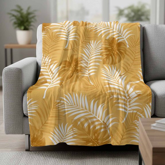 Fleece Blanket Watercolor Fall Foliage Leaf Plant Blankets,Soft Cozy Warm Flannel Throw Blanket,Palm Monstera Leaves Blanket for Bed Couch Sofa 30x40in