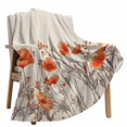 thumbnail image 1 of Fleece Blanket Watercolor Garden Flower Plant Blankets, Soft Cozy Warm Flannel Throw Blanket, Blossom Poppy Floral on Burlap Blanket for Bed Couch Sofa,40x60In, 1 of 9