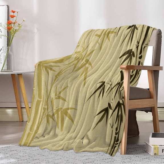 Fleece Blanket Watercolor Nature Asian Plant Blankets, Soft Cozy Warm Flannel Throw Blanket, Retro Chinese Painting Blanket for Bed Couch Sofa,30x40In