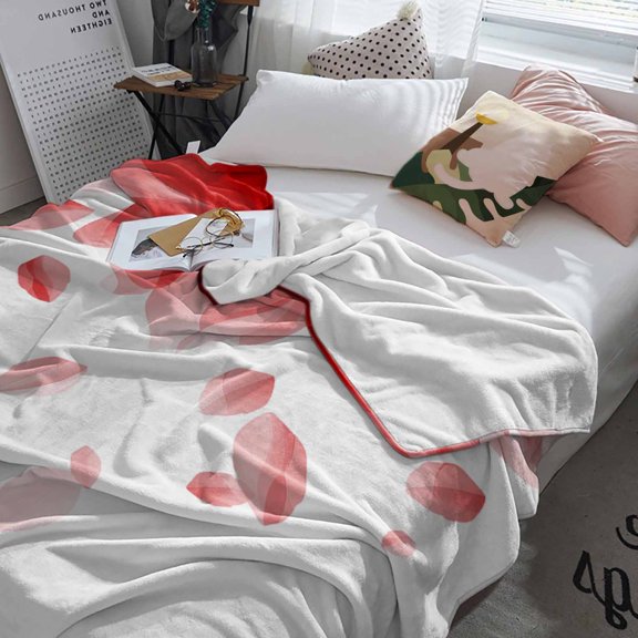 Fleece Blanket Watercolor Red Flower Ombre Art Blankets, Soft Cozy Warm Flannel Throw Blanket, Abstract Boho Floral Texture Blanket for Bed Couch Sofa,60x80In