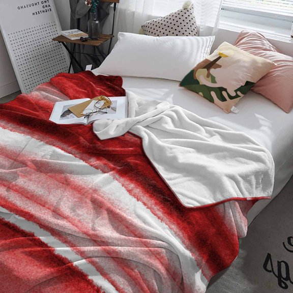 Fleece Blanket Watercolor Red Gradient Stripe Blankets, Soft Cozy Warm Flannel Throw Blanket, Modern Line Abstract Style Blanket for Bed Couch Sofa,60x80In
