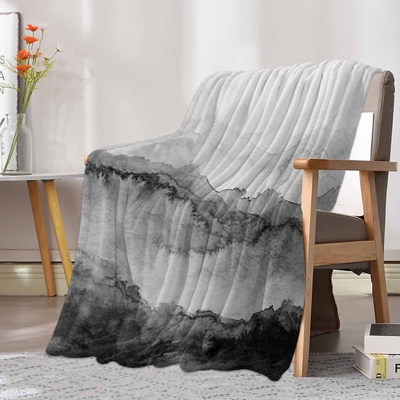 Fleece Blanket Watercolor Retro Grey Peak Blankets, Soft Cozy Warm Flannel Throw Blanket, Classic Mountain Art Blanket for Bed Couch Sofa,30x40In