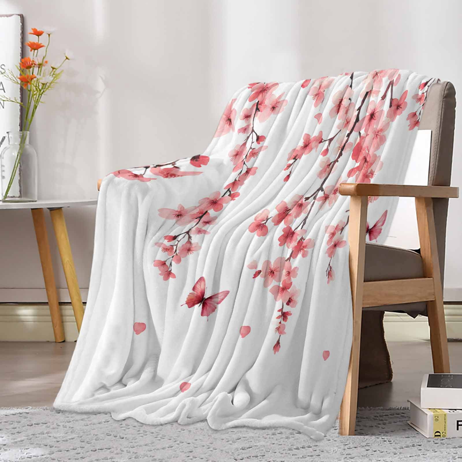 Fleece Blanket Watercolor Spring Cherry Blossom Blankets, Soft Cozy ...
