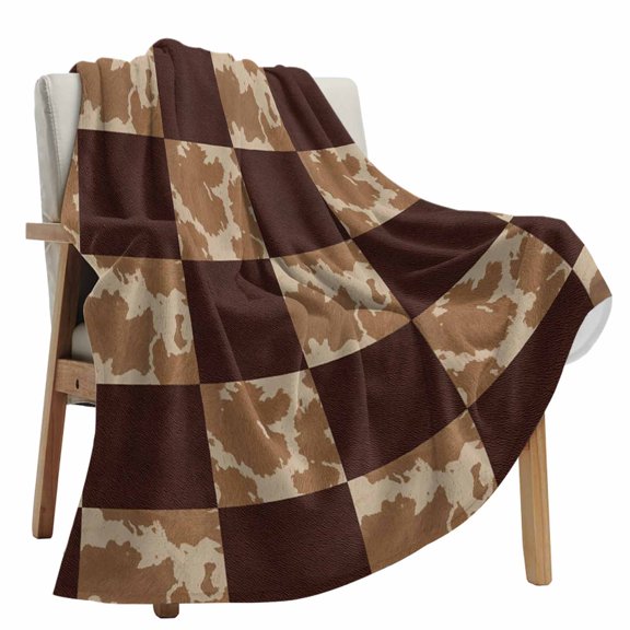 Fleece Blanket Western Cowboy Style Plaid Blankets, Soft Cozy Warm Flannel Throw Blanket, Retro Geometric Check Blanket for Bed Couch Sofa,40x60In