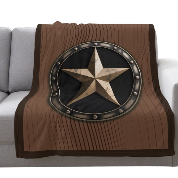 Fleece Blanket Western Metal Texas Carve Gold Star Blankets,Soft Cozy Warm Flannel Throw Blanket,Vintage Brown Stripe Blanket for Bed Couch Sofa 30x40in