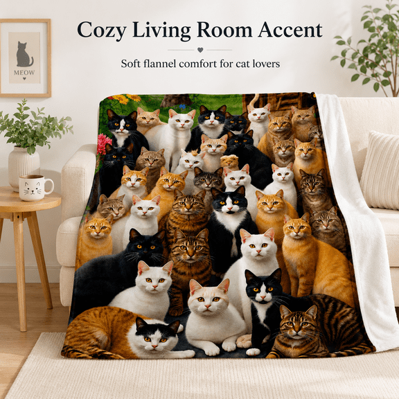 Fleece Blanket Winter Throw Blanket, Christmas Decorations Gifts for Women Girls, Soft Lightweight Cozy Fuzzy Warm Flannel Blanket for Couch Bed Sofa Home Decor (Cat Group Pattern, 30" x4 0")