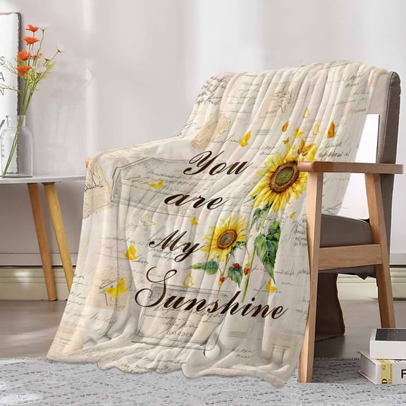 Fleece Blanket You Are My Sunshine Words Blankets, Soft Cozy Warm Flannel Throw Blanket, Retro Sunflowers on Paper Blanket for Bed Couch Sofa,30x40In